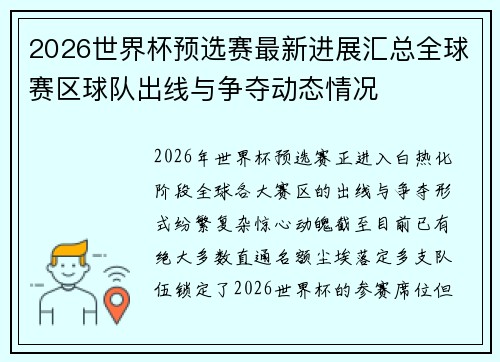 2026世界杯预选赛最新进展汇总全球赛区球队出线与争夺动态情况